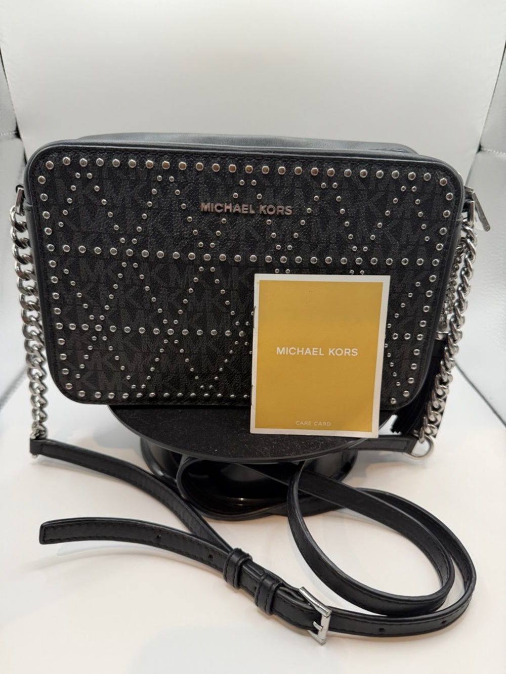 Michael Kors Black Studded Logo Crossbody with Adjustable Chain Strap - Picture 8 of 10